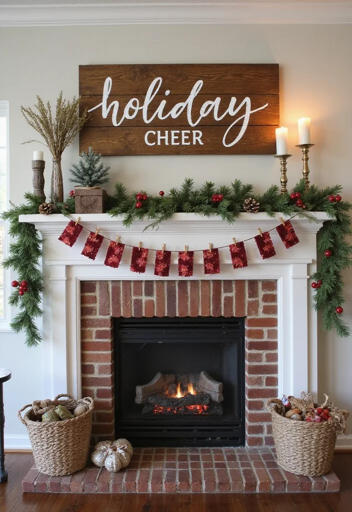 14 Fireplace Christmas Decor Ideas for Warm Festive Charm - 9. Wooden Signs with Holiday Cheer