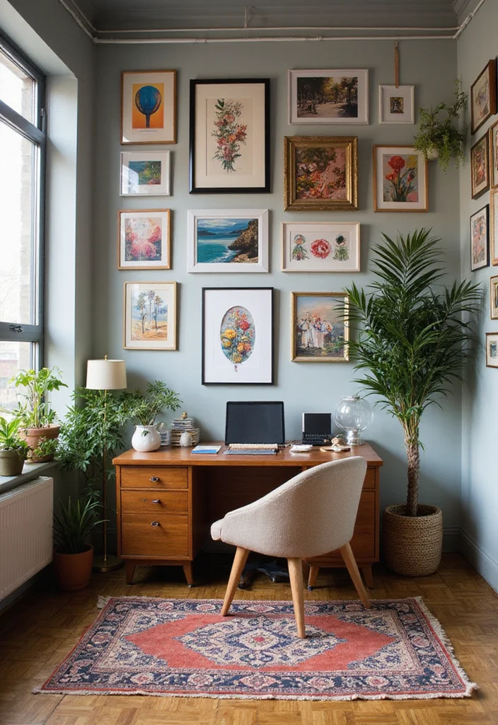 14 Home Office Layout Ideas for Better Flow and Productivity - 7. Creative Wall Art