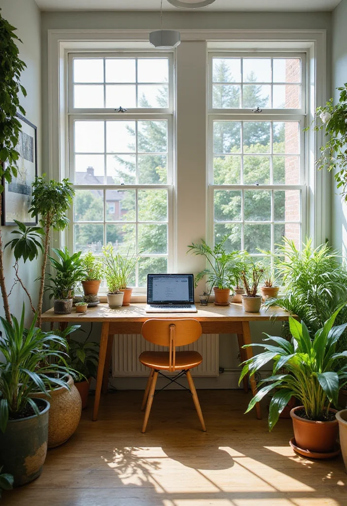 14 Home Office Setup Ideas for Practical Everyday Work - 10. Incorporate Nature with Plants