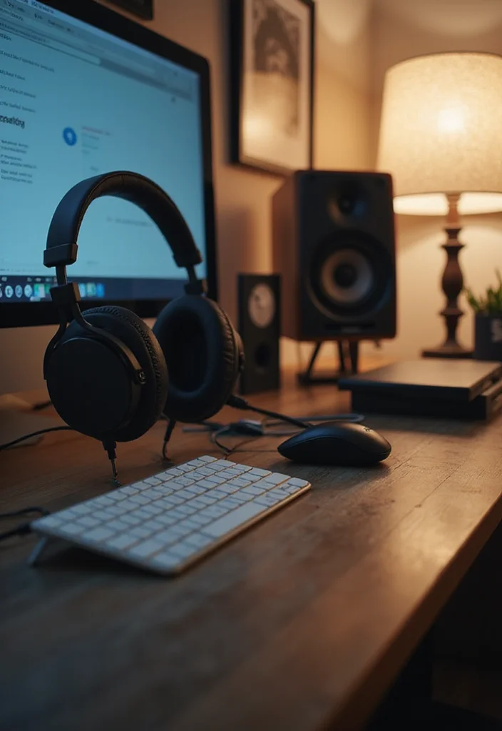 14 Home Office Setup Ideas for Practical Everyday Work - 13. Incorporate Sound Elements