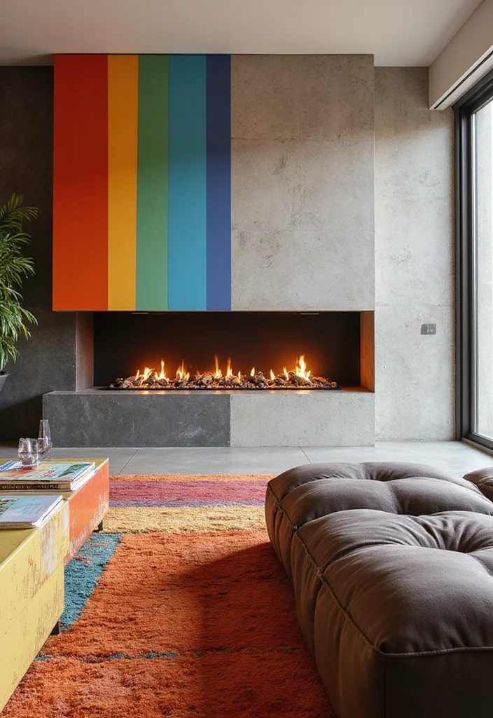14 Linear Fireplace Ideas for Sleek Contemporary Lines 133 14 Linear Fireplace Ideas for Sleek Contemporary Lines - 13. Colorful Flare