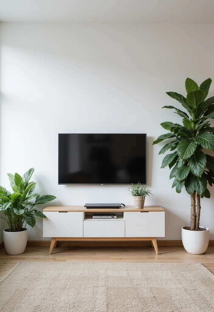 14 Living Room Wall Decor Ideas With TV for Clean Integrated Design - 12. Indoor Plants