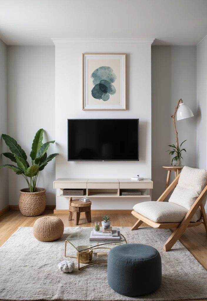14 Living Room Wall Decor Ideas With TV for Clean Integrated Design - 3. Minimalist Art Above the TV