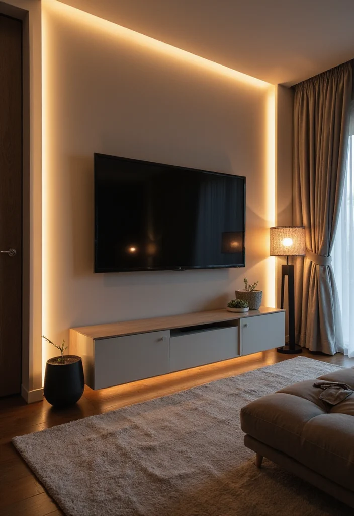 14 Living Room Wall Decor Ideas With TV for Clean Integrated Design - 7. Statement Lighting