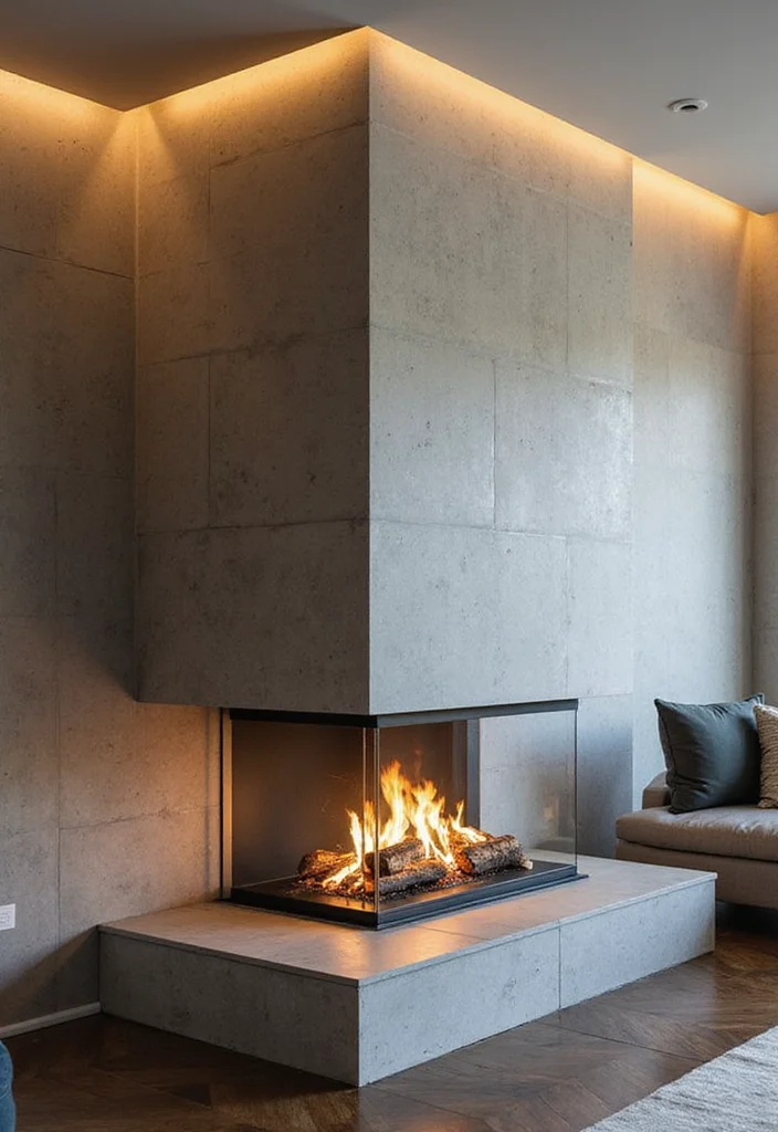 14 Raised Fireplace Hearth Ideas for Function and Classic Style - 10. Contemporary Glass Hearth