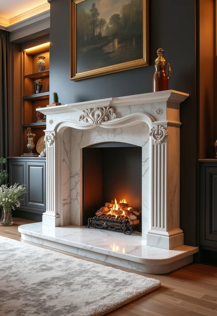 14 Raised Fireplace Hearth Ideas for Function and Classic Style - 4. Elegant Marble Hearth