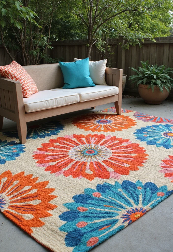 14 Renter Friendly Backyard Ideas for Easy Temporary Upgrades - 3. DIY Outdoor Rug