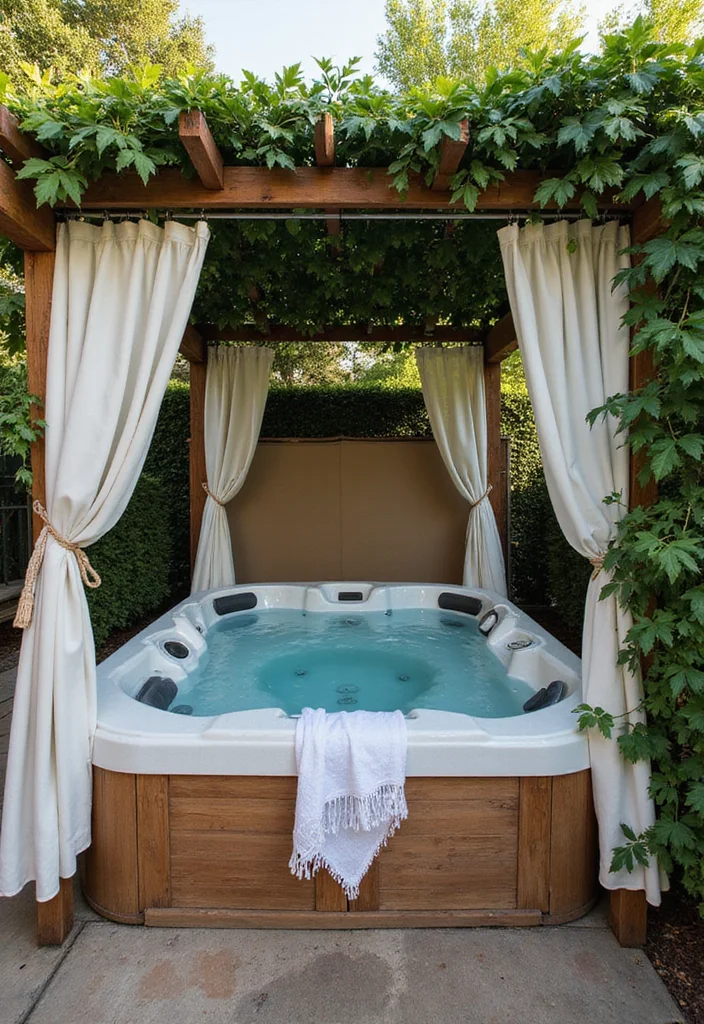 14 Small Backyard Hot Tub Ideas for Relaxing Compact Retreats - 11. Hot Tub with Pergola Shade