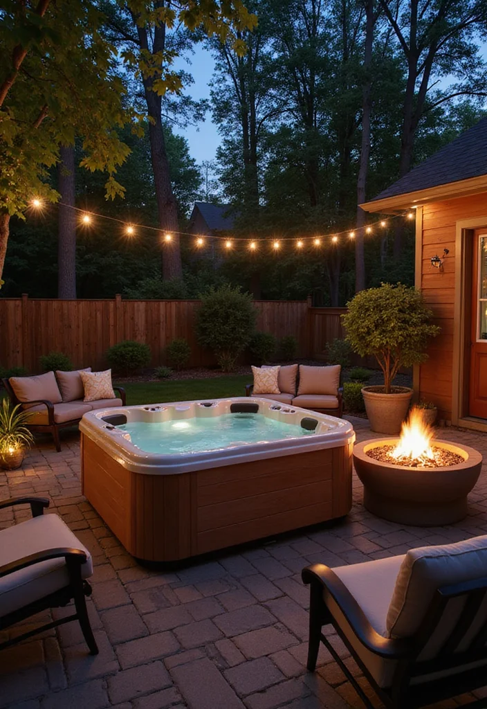 14 Small Backyard Hot Tub Ideas for Relaxing Compact Retreats - 12. Fire and Water Combo