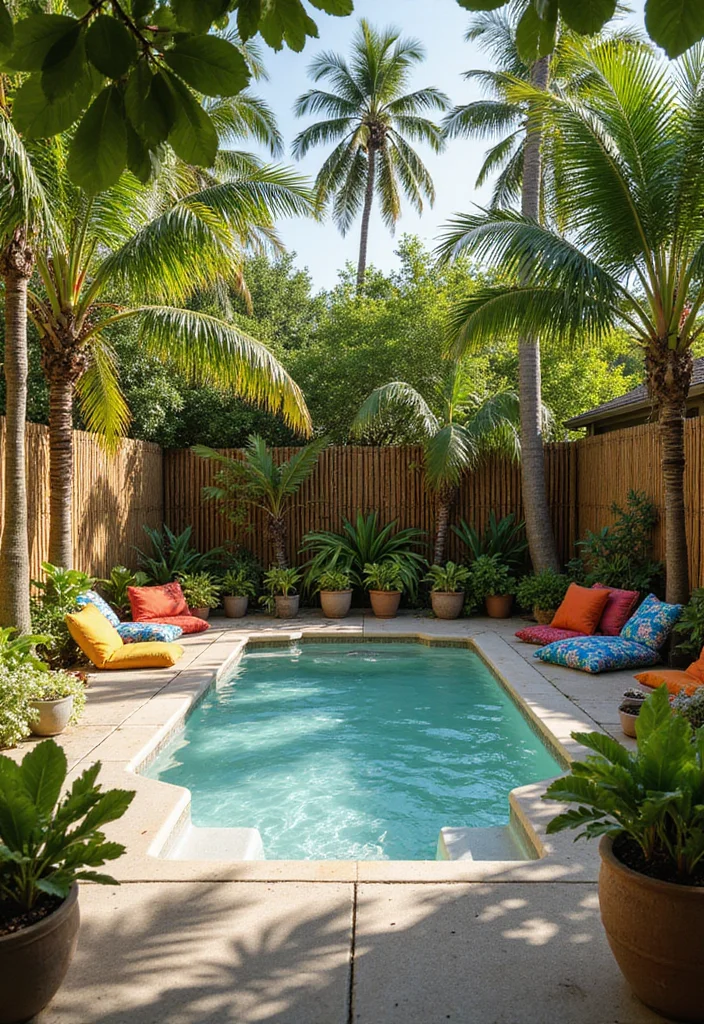 14 Small Backyard Hot Tub Ideas for Relaxing Compact Retreats - 3. Tropical Vibes with Palm Trees