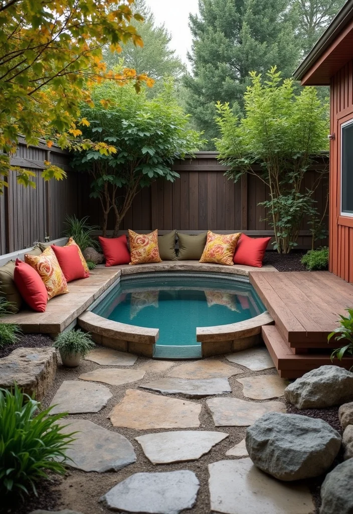 14 Small Backyard Hot Tub Ideas for Relaxing Compact Retreats - 4. Cozy Nook with Built-in Bench
