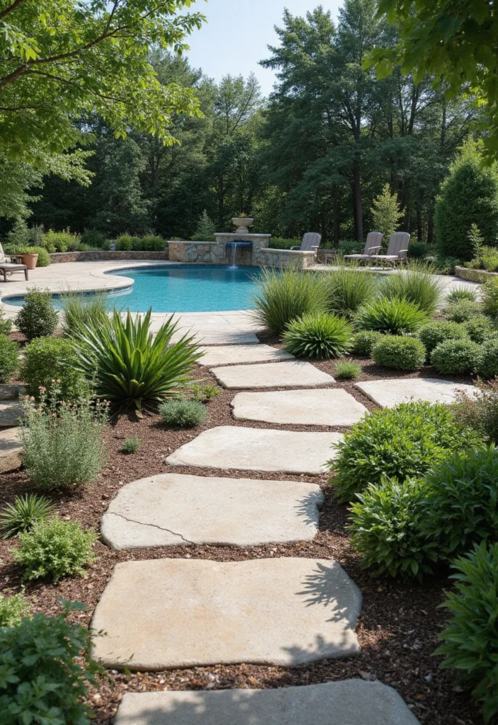 16 Backyard Pool Deck Ideas for Safe Stylish Surroundings 111 16 Backyard Pool Deck Ideas for Safe Stylish Surroundings - 11. Natural Stone Pathways
