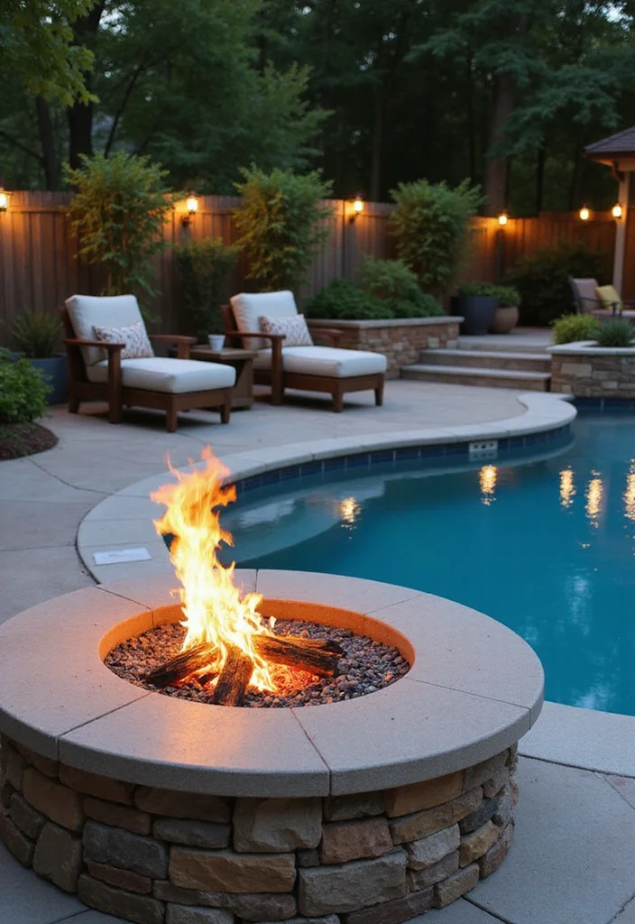16 Backyard Pool Deck Ideas for Safe Stylish Surroundings 78 16 Backyard Pool Deck Ideas for Safe Stylish Surroundings - 8. Fire Pit Features