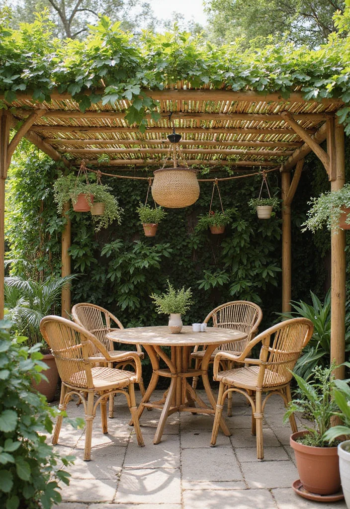 18 Backyard Covered Patio Ideas for Comfortable All Weather Living - 1. Eco-Friendly Bamboo Canopy