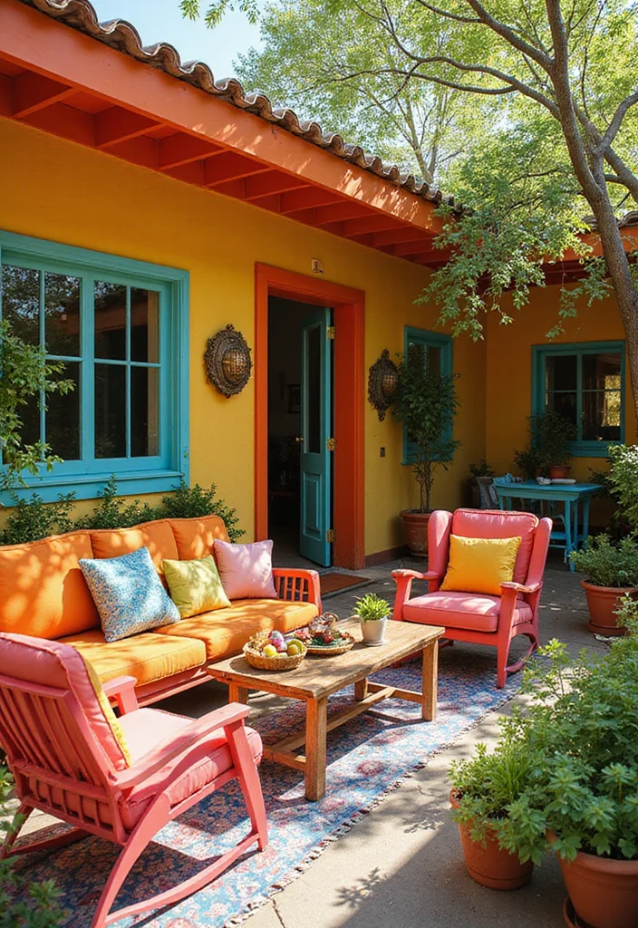 18 Backyard Covered Patio Ideas for Comfortable All Weather Living - 11. Vibrant Colorful Patio