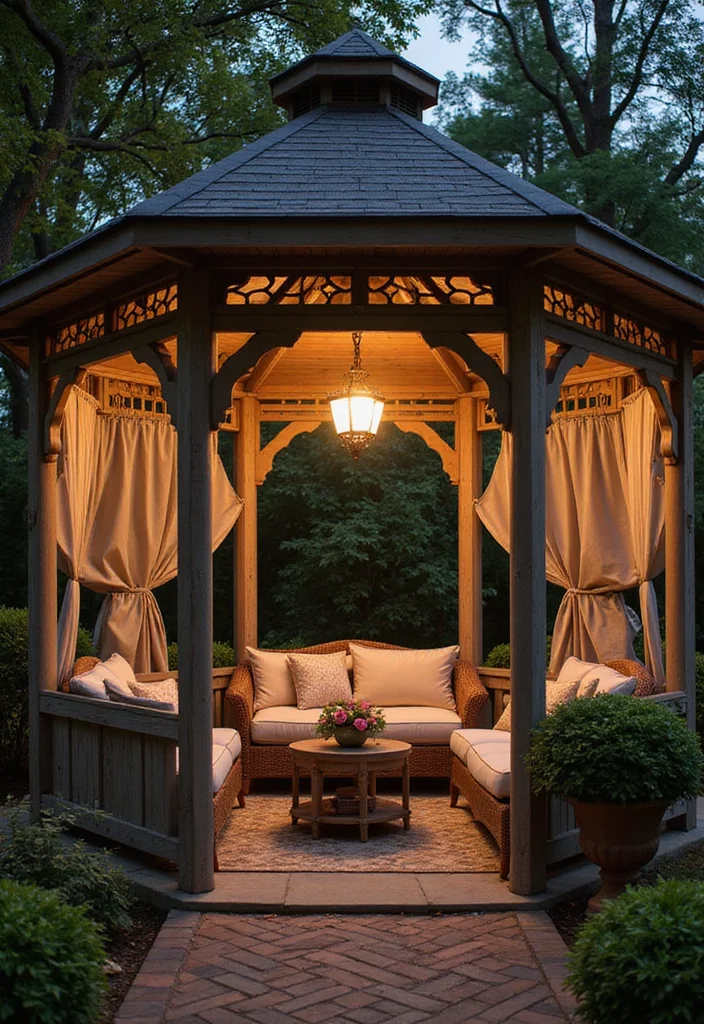 18 Backyard Covered Patio Ideas for Comfortable All Weather Living - 15. Elegant Gazebo Retreat