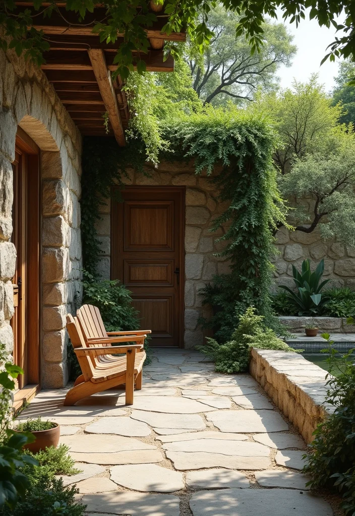18 Backyard Covered Patio Ideas for Comfortable All Weather Living - 16. Earthy Patio with Natural Stone