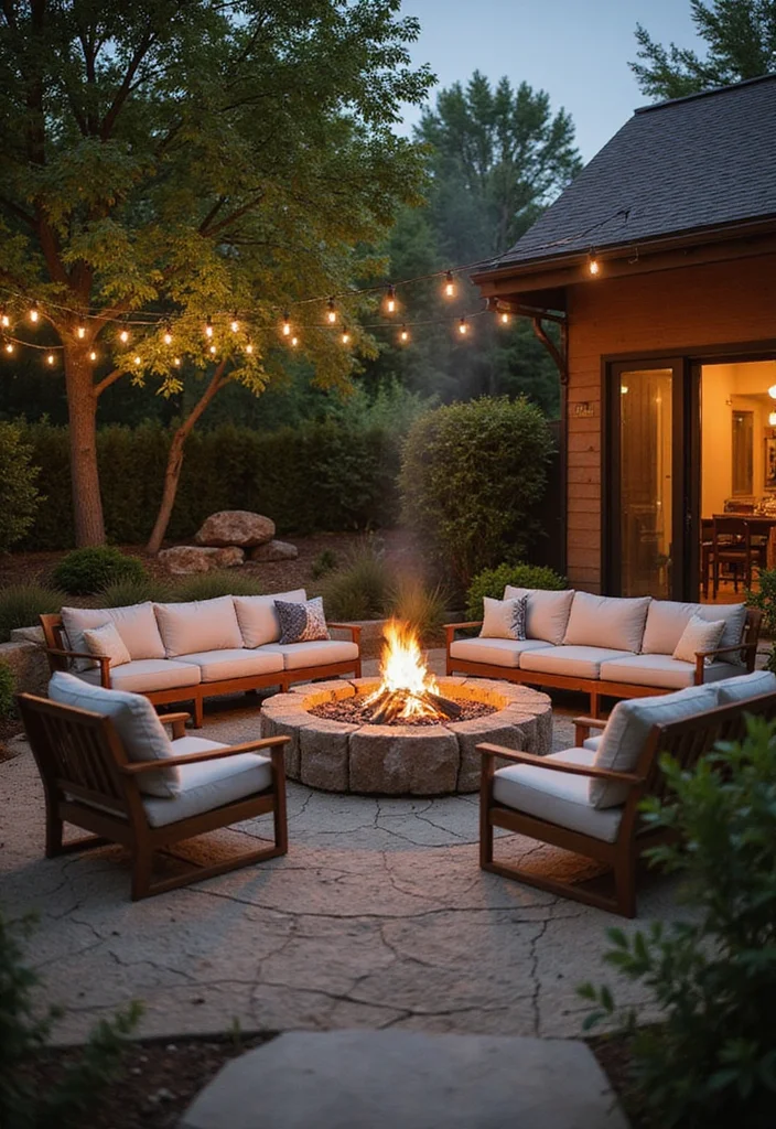 18 Backyard Covered Patio Ideas for Comfortable All Weather Living - 6. Cozy Fire Pit Area