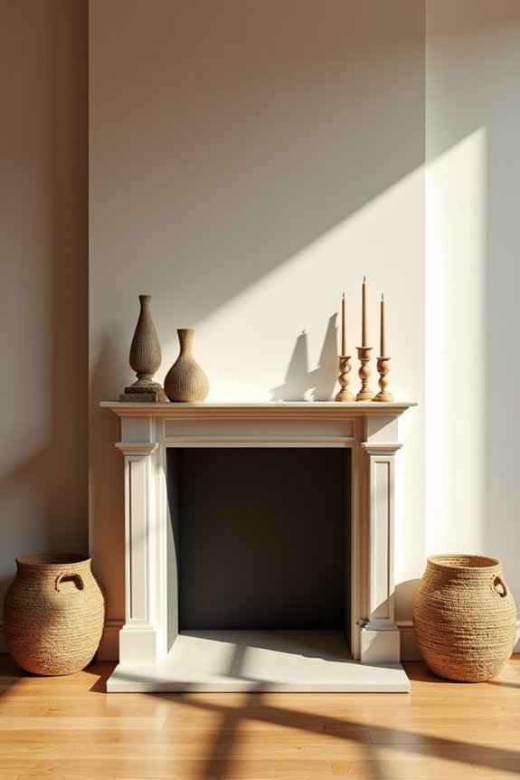 10 Ways to Decorate a Fireplace Without a Mantle 4 asymmetry balances visual weight