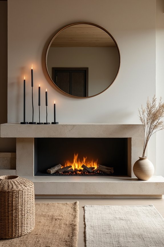 10 Ways to Decorate a Fireplace Without a Mantle 3 balanced fireplace with plants baskets mirrors