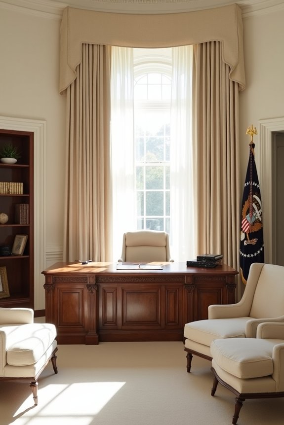 7 Design Elements That Define the Oval Office Aesthetic 3 beige white dark wood palette