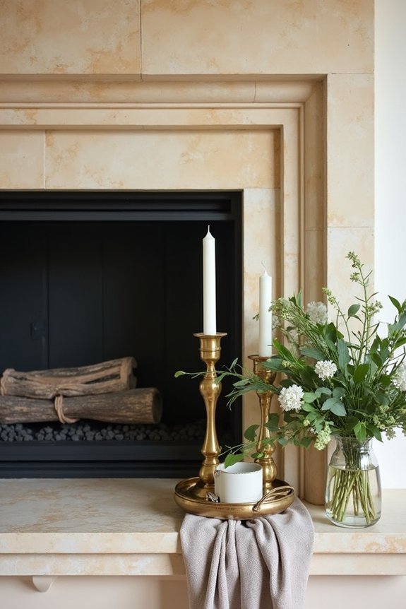 How Does Joanna Gaines Decorate Fireplace Mantels? 5 brass and greenery contrast harmony