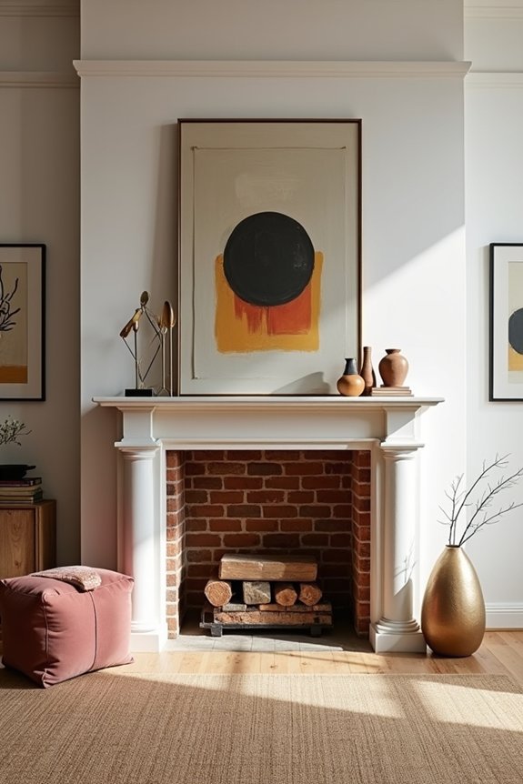 10 Ways to Decorate a Fireplace Without a Mantle 2 large mirror or oversized art choice