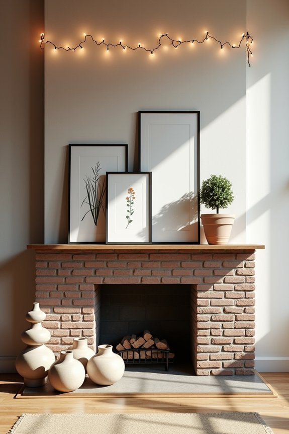 10 Ways to Decorate a Fireplace Without a Mantle 5 layered height varied accents