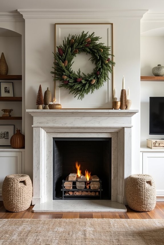 10 Ways to Decorate a Fireplace Without a Mantle 10 seasonal fireplace d cor swaps