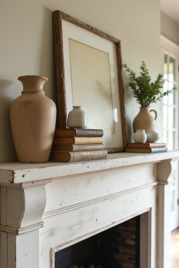 How Does Joanna Gaines Decorate Fireplace Mantels? 6 stacked books brass candlestands personal collections