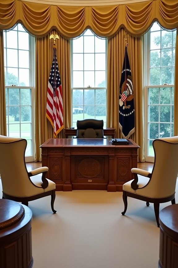 7 Design Elements That Define the Oval Office Aesthetic 5 symmetrical chairs egalitarian power dynamics
